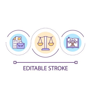 Hukuk yönetmeliği döngü konsepti simgesi. Yargı sisteminin avantajları. Adalet otoritesi ve güvenlik soyut fikri ince çizgi çizimi. İzole bir taslak çizim. Düzenlenebilir felç. Kullanılan Arial yazı tipi