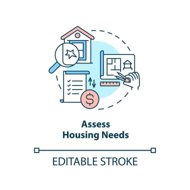 Konutların konsept ikonuna ihtiyacı vardır. Mülk kontrolü. Ev geliştirme fikri için ipucu ince çizgi çizimi. İzole bir taslak çizim. Düzenlenebilir felç. Arial, Myriad Pro-Kalın yazı tipleri