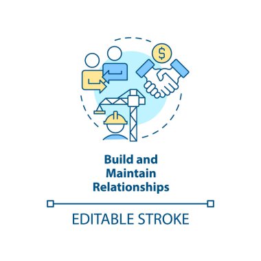 İlişki konsepti ikonu oluştur ve devam ettir. İyi bir emlak müteahhidi soyut fikir ince çizgi çizimi. İzole bir taslak çizim. Düzenlenebilir felç. Arial, Myriad Pro-Kalın yazı tipleri