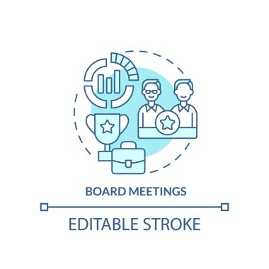 Kurul toplantıları turkuaz konsept simgesi. Hissedarlar konferansı. Kurumsal olaylar soyut fikir ince çizgi çizimi. İzole bir taslak çizim. Düzenlenebilir felç. Arial, Myriad Pro-Kalın yazı tipleri