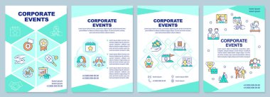 Kurumsal olaylar, yepyeni broşürler. İş toplantısı. Çizgisel simgeli broşür tasarımı. Sunum için düzenlenebilir 4 vektör düzeni, yıllık raporlar. Arial-Black, Kullanılan Myriad Pro-Normal yazı tipleri