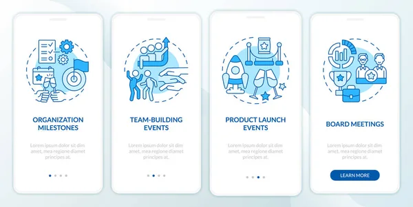 Exemples Événements Entreprise Écran Bleu Application Mobile Embarquement Promenade Entreprise — Image vectorielle