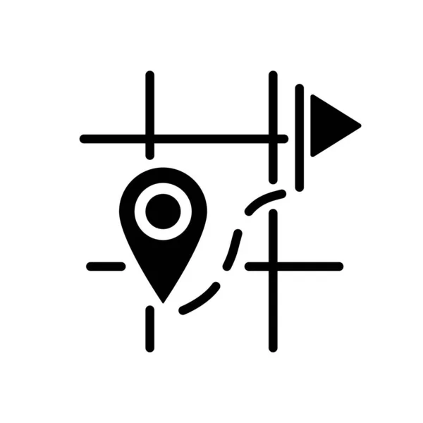 地図上で目的地を検索する黒グリフアイコン 位置追跡だ リアルタイム監視 ナビゲーションソフトウェア 白い空間にシルエットのシンボル 絵文字が固い ベクトル分離図 — ストックベクタ