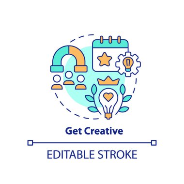 Yaratıcı konsept ikonu al. Eşsiz bir teklif. Katılım toplantısının artması soyut fikir ince çizgili illüstrasyon. İzole bir taslak çizim. Düzenlenebilir felç. Arial, Myriad Pro-Kalın yazı tipleri