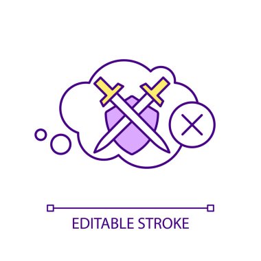 RGB renk simgesinde kavga etmekten kaçının. Tartışmadan iletişim kur. Duygularını sakince ifade et. İzole vektör çizimi. Basit bir çizgi çizimi. Düzenlenebilir felç. Kullanılan Arial yazı tipi