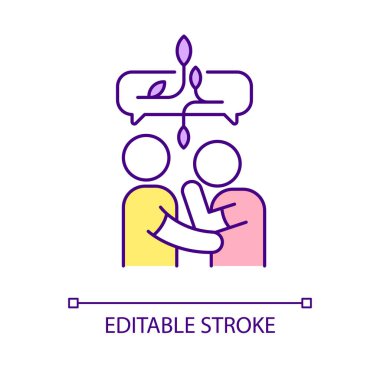 RGB renk simgesi ile iletişim kurmanın en sağlıklı yolu. Çatışma çözümü. Etkili duygular alışverişi. İzole vektör çizimi. Basit bir çizgi çizimi. Düzenlenebilir felç. Kullanılan Arial yazı tipi