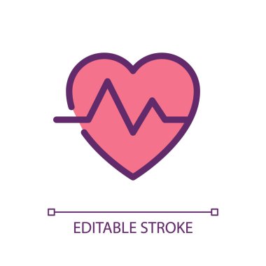 Kardiyogram pikseli mükemmel RGB renk ui simgesi. Kalp atış hızı ölçüsü. Kardiyoloji. Basit doldurulmuş çizgi ögesi. Mobil uygulama için UX tasarımı. Vektör izole görüntü grafiği. Düzenlenebilir felç. Kullanılan Arial yazı tipi