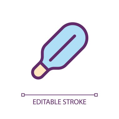 Tıbbi termometre pikseli mükemmel RGB renk ui simgesi. Teşhis cihazı. Basit doldurulmuş çizgi ögesi. Mobil uygulama için UX tasarımı. Vektör izole görüntü grafiği. Düzenlenebilir felç. Kullanılan Arial yazı tipi