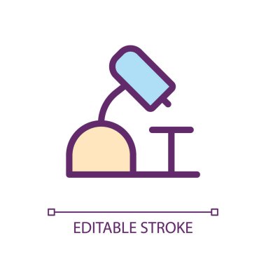Mikroskop pikseli mükemmel RGB renk ui simgesi. Laboratuvar ekipmanları. Basit doldurulmuş çizgi ögesi. Mobil uygulama için UX tasarımı. Vektör izole görüntü grafiği. Düzenlenebilir felç. Kullanılan Arial yazı tipi