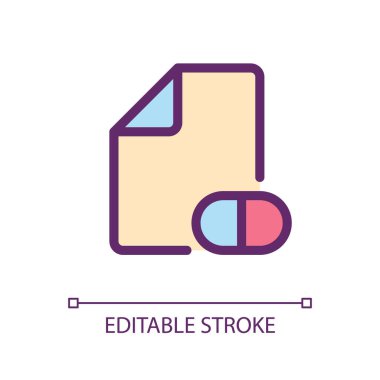 Elektronik reçeteli piksel mükemmel RGB renk ui simgesi. Hasta için ilaç. Basit doldurulmuş çizgi ögesi. Mobil uygulama için UX tasarımı. Vektör izole görüntü grafiği. Düzenlenebilir felç. Kullanılan Arial yazı tipi