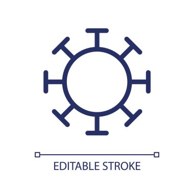 Coronavirus pikseli mükemmel doğrusal ui simgesi. Virüs hücresi. Bulaşıcı madde. Bulaşıcı bir hastalık. GUI, UX tasarımı. Uygulama ve web için izole edilmiş kullanıcı arayüzü ögesi. Düzenlenebilir felç. Kullanılan Arial yazı tipi