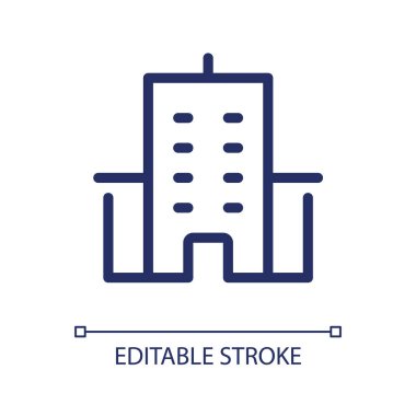 Hastane binası pikseli mükemmel doğrusal ui simgesi. Sağlık Kurumu. İlk yardım. GUI, UX tasarımı. Uygulama ve web için izole edilmiş kullanıcı arayüzü ögesi. Düzenlenebilir felç. Kullanılan Arial yazı tipi