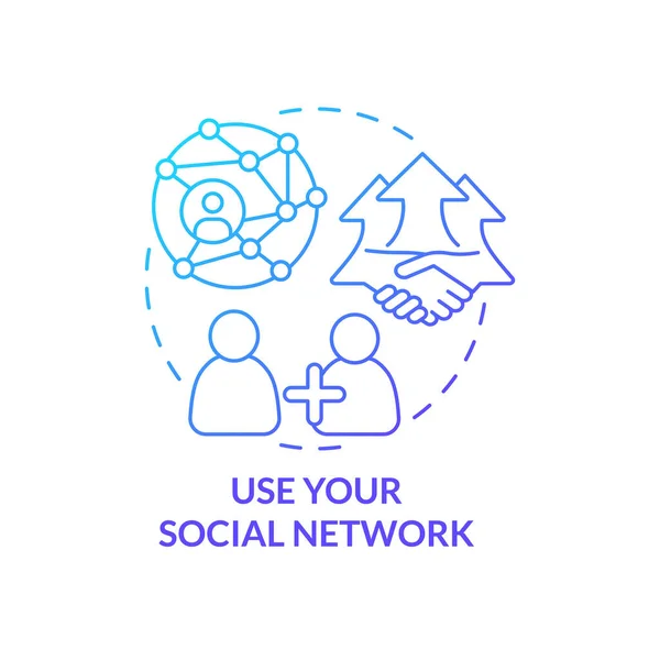 Használja Közösségi Hálózat Kék Gradiens Koncepció Ikonját Növekvő Üzleti Találkozó — Stock Vector