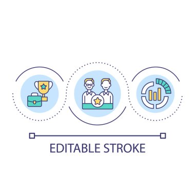 En iyi işçilere ödül konsept ikonu. İş geliştirme analizleri. Şirket başarısı soyut fikir ince çizgi çizimi. İzole bir taslak çizim. Düzenlenebilir felç. Kullanılan Arial yazı tipi