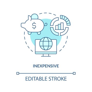 Çaresiz turkuaz konsept ikonu. Düşük maliyetli işler. Vaka çalışmasının avantajı soyut fikir ince çizgi çizimi. İzole bir taslak çizim. Düzenlenebilir felç. Arial, Myriad Pro-Kalın yazı tipleri