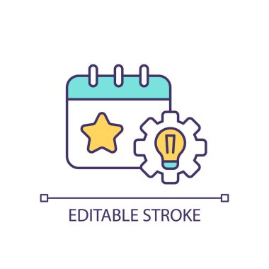 RGB renk simgesi planlama etkinliklerindeki yenilikler. Zaman yönetimi teknolojisi. Dijital planlayıcılar kullanır. İzole vektör çizimi. Basit bir çizgi çizimi. Düzenlenebilir felç. Kullanılan Arial yazı tipi