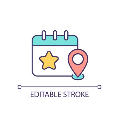 Olay RGB renk simgesinin yerini işaretle. İş planlamada önemli bir uyarı. Zaman yönetimi. İzole vektör çizimi. Basit bir çizgi çizimi. Düzenlenebilir felç. Kullanılan Arial yazı tipi