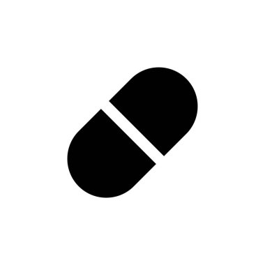 Kapsül siyah glyph ui simgesi. Ağız ilacı. İlaç reçetesi. Kabuklu ilaç. Kullanıcı arayüzü tasarımı. Beyaz uzayda siluet sembolü. Ağ ve cep telefonu için sağlam bir resim. İzole vektör illüstrasyonu