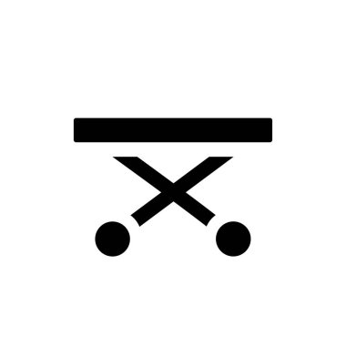 Tıbbi sedye siyah glyph ui ikonu. Ambulans ekipmanları. Hasta taşımacılığı. Kullanıcı arayüzü tasarımı. Beyaz uzayda siluet sembolü. Ağ ve cep telefonu için sağlam bir resim. İzole vektör illüstrasyonu