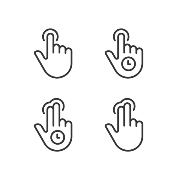 Lange Tippen Pixel Perfekte Lineare Symbole Gesetzt Doppelte Fingerberührung Multitouch — Stockvektor