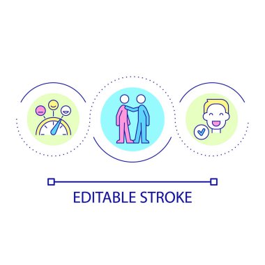 Duygusal destek döngüsü konsepti simgesi. Zihinsel sağlık gelişimi. Dostça iletişim, soyut fikir, ince çizgi çizimi. İzole bir taslak çizim. Düzenlenebilir felç. Kullanılan Arial yazı tipi