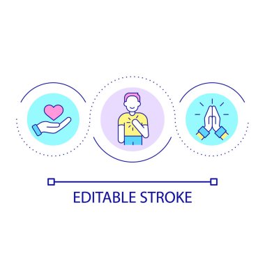 Minnettarlık döngüsü konsepti simgesi. Sadaka için minnettar olmak. Takdir göstermek soyut fikir ince çizgi çizimi. İzole bir taslak çizim. Düzenlenebilir felç. Kullanılan Arial yazı tipi