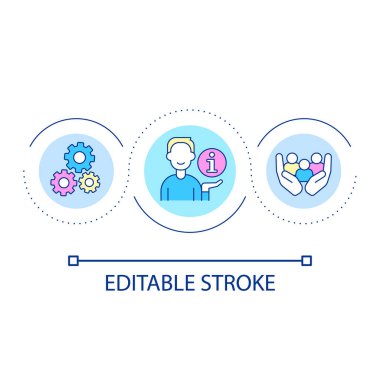 Bilgi desteği döngü konsepti simgesi sağlıyor. Ekip için veri kaynaklarına erişim. Bilgi merkezi soyut fikir ince çizgi çizimi üzerinde çalışıyor. İzole bir taslak çizim. Düzenlenebilir felç. Kullanılan Arial yazı tipi