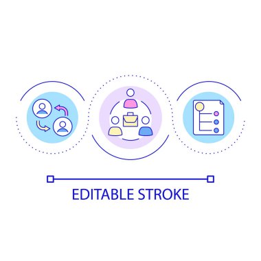 Takım oluşturma süreci döngü konsepti simgesi. Üretken ekip, şirkette çalışır. İletişim fikri soyut ince çizgi çizimi. İzole bir taslak çizim. Düzenlenebilir felç. Kullanılan Arial yazı tipi