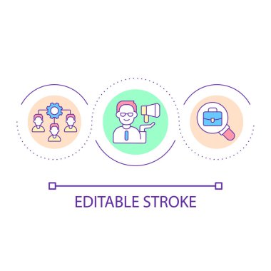 Profesyonel iş gücü döngü konsepti ikonu çalıştırılıyor. Üretken bir ekip kurun. İK yönetiminin soyut fikri ince çizgi çizimi. İzole bir taslak çizim. Düzenlenebilir felç. Kullanılan Arial yazı tipi