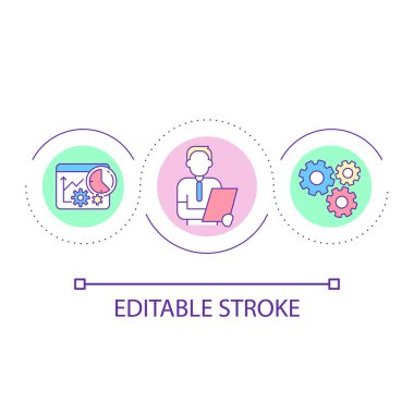 Çalışma akışı verimliliği çalışma döngüsü konsepti simgesi. İş süreci analizi. Uzman danışmanlığı soyut fikir ince çizgi çizimi. İzole bir taslak çizim. Düzenlenebilir felç. Kullanılan Arial yazı tipi