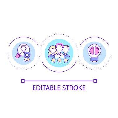 Takım ve kişisel başarılar döngü konsepti ikonu. Çalışanların değerlendirmesi. Kurumsal sıralama soyut fikir ince çizgi çizimi. İzole bir taslak çizim. Düzenlenebilir felç. Kullanılan Arial yazı tipi