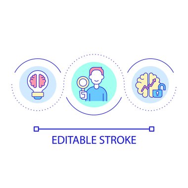 Entelektüel gelişim döngüsü konsepti simgesi. Gelişim için alternatif çözümler. Beyin fırtınası soyut fikir ince çizgi çizimi. İzole bir taslak çizim. Düzenlenebilir felç. Kullanılan Arial yazı tipi