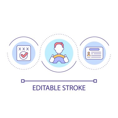 Ehliyet döngüsü konsepti simgesi. Araba sürmek için izin istiyorum. Kişisel kimlik belgesi soyut fikir ince çizgi çizimi. İzole bir taslak çizim. Düzenlenebilir felç. Kullanılan Arial yazı tipi