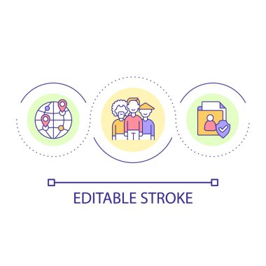 Etnik çeşitlilik döngüsü konsepti simgesi. Irksal hoşgörü politikası. Köken veri güvenliği soyut fikir ince çizgi çizimi. İzole bir taslak çizim. Düzenlenebilir felç. Kullanılan Arial yazı tipi