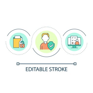 Kişisel veri güvenlik döngüsü konsepti simgesi. Hassas bilgi koruması. İnternet teknolojisi soyut fikir ince çizgi çizimi. İzole bir taslak çizim. Düzenlenebilir felç. Kullanılan Arial yazı tipi