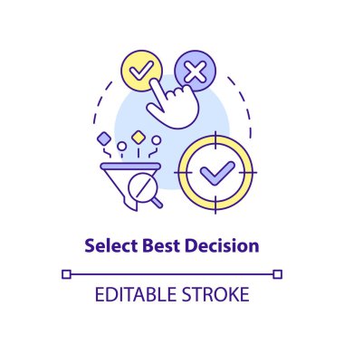 En iyi karar konsepti simgesini seçin. Çözümleri analiz et. Vaka çalışmasının yapısı soyut fikir ince çizgi çizimi. İzole bir taslak çizim. Düzenlenebilir felç. Arial, Myriad Pro-Kalın yazı tipleri