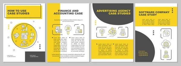 Implementation Case Study Yellow Brochure Template Leaflet Design Linear Icons — Stock Vector
