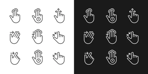 Multitouch Gestos Píxeles Iconos Lineales Perfectos Establecidos Para Modo Oscuro — Archivo Imágenes Vectoriales