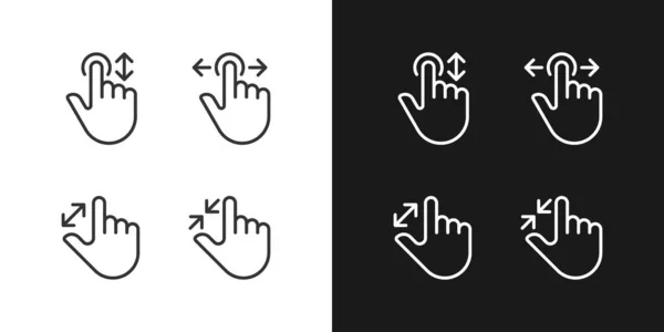 Scrolling Zooming Gestures Pixel Perfect Linear Icons Set Dark Light — Stock Vector