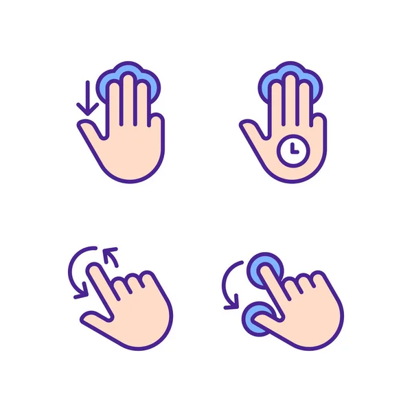 Multi Touch Steuerung Pixel Perfekte Rgb Farbsymbole Gesetzt Drei Finger — Stockvektor