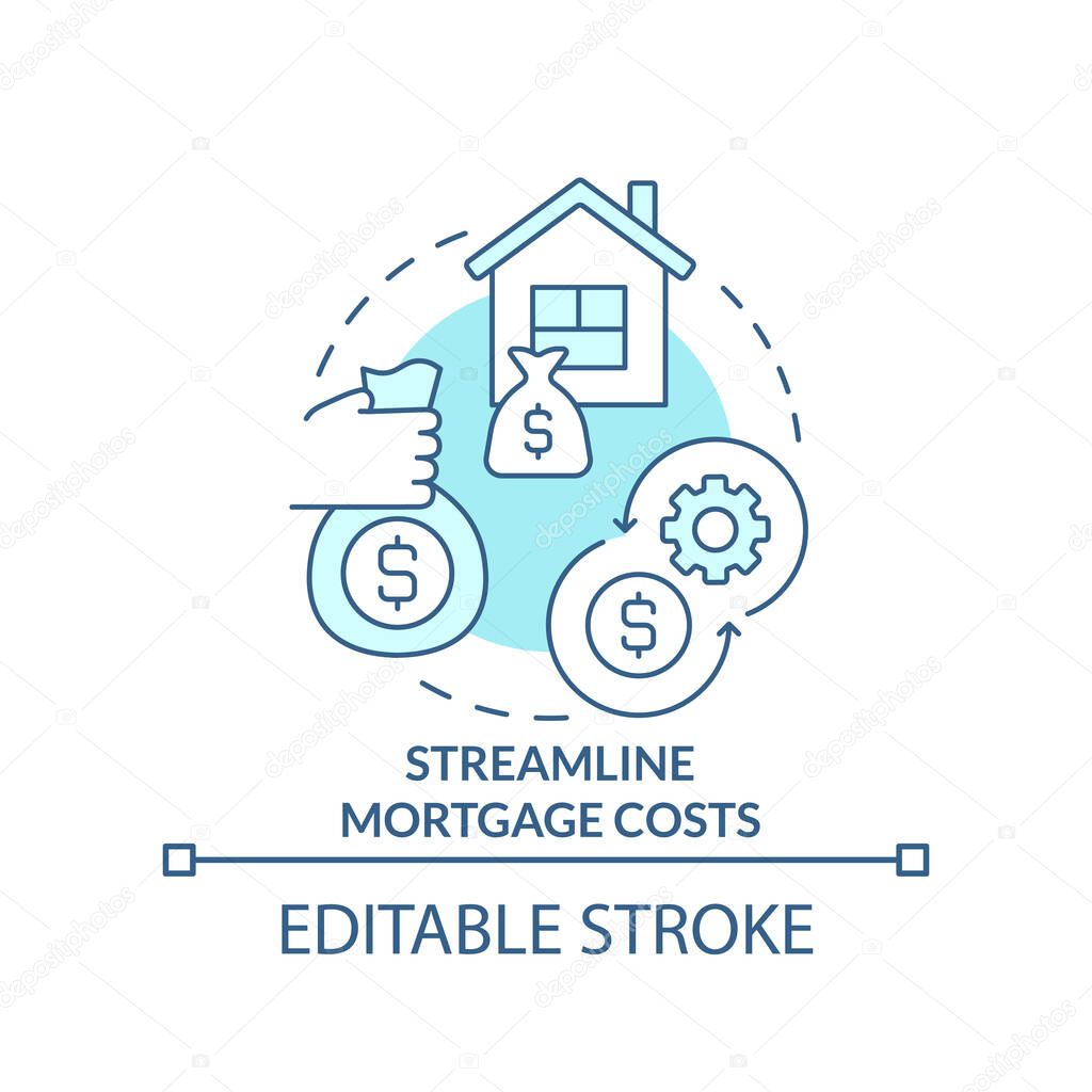 Streamline mortgage costs turquoise concept icon. Budgeting for inflation abstract idea thin line illustration. Isolated outline drawing. Editable stroke. Arial, Myriad Pro-Bold fonts used