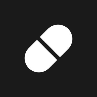 Kapsül karanlık mod glyph ui simgesi. Ağız ilacı. İlaç reçetesi. Kullanıcı arayüzü tasarımı. Siyah uzayda beyaz siluet sembolü. Ağ ve cep telefonu için sağlam bir resim. Vektör izole illüstrasyonu