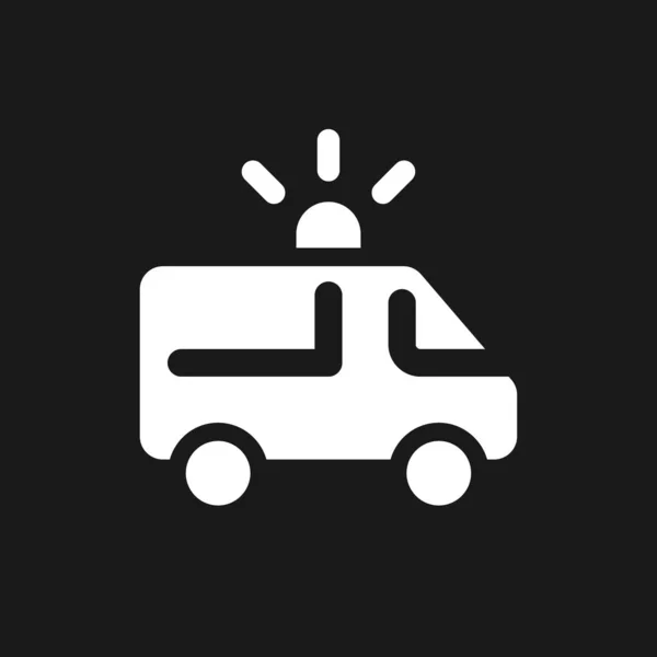 Ambulance Dark Mode Glyph Icon Urgent Medical Help Ems Vehicle — Stock Vector