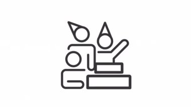 Animated work birthday linear icon. Celebrate birthday in office. Workplace party. Surprise. Seamless loop 4k video with alpha channel on transparent background. Outline motion graphic animation