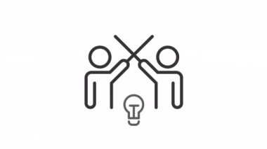 Animated debate linear icon. Fighting for best idea. Healthy disagreement with colleague. Seamless loop 4k video with alpha channel on transparent background. Outline motion graphic animation