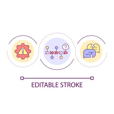 Yanlış yön döngü konsepti ikonuna dikkat edin. Olası risklerin öngörüsü. Kriz yönetimi soyut fikir ince çizgi çizimi. İzole bir taslak çizim. Düzenlenebilir felç. Kullanılan Arial yazı tipi