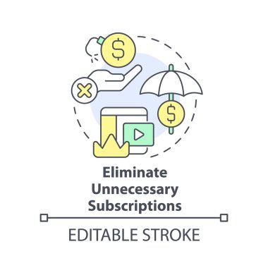 Gereksiz abonelik konsepti simgesini sil. Enflasyon bütçesi soyut fikir ince çizgi çizimi. İzole bir taslak çizim. Düzenlenebilir felç. Arial, Myriad Pro-Kalın yazı tipleri