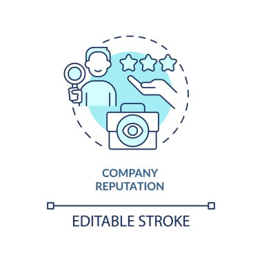 Marka itibarı turkuaz konsept ikonu. Halkın algısı. Şirket değerlendirmesi soyut fikir ince çizgi çizimi. İzole bir taslak çizim. Düzenlenebilir felç. Arial, Myriad Pro-Kalın yazı tipleri