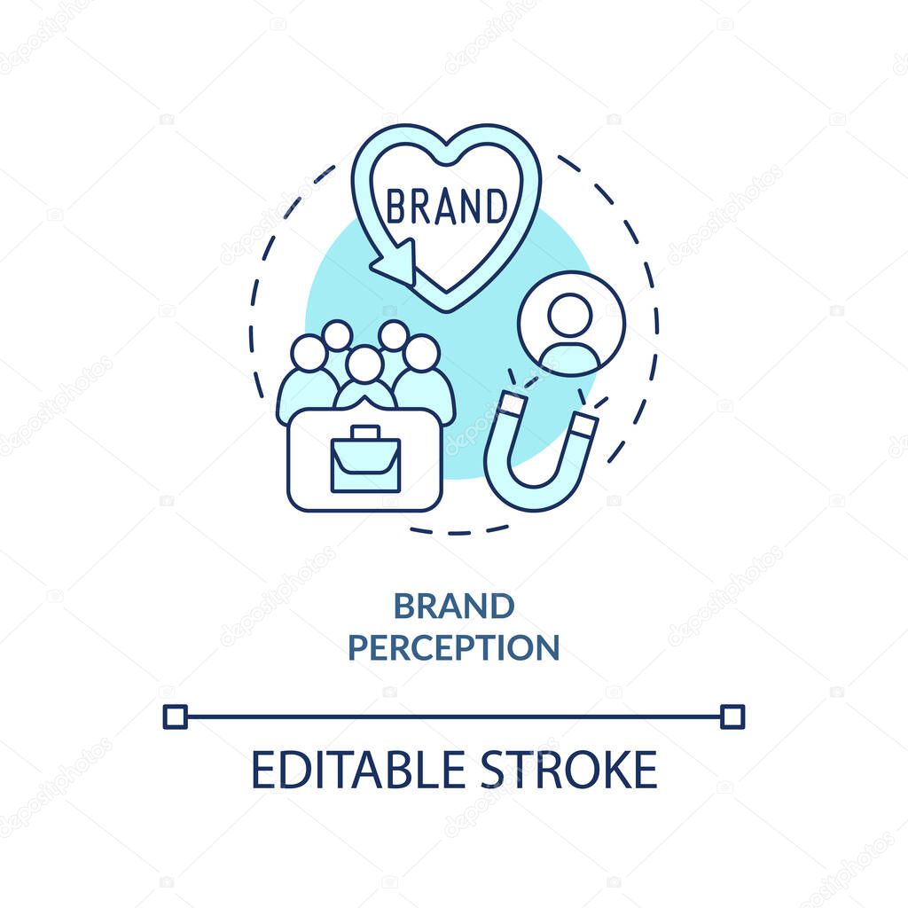 Brand perception turquoise concept icon. Positive company reputation abstract idea thin line illustration. Isolated outline drawing. Editable stroke. Arial, Myriad Pro-Bold fonts used