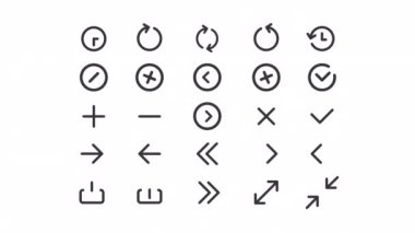 Animasyon navigasyon doğrusal ui simgeleri. Yazılım kontrol düğmeleri. Şeffaf arkaplanda alfa kanalı olan kusursuz 4k döngüsü videosu. Taslak izole edilmiş kullanıcı arayüzü ögeleri hareketli grafik canlandırması